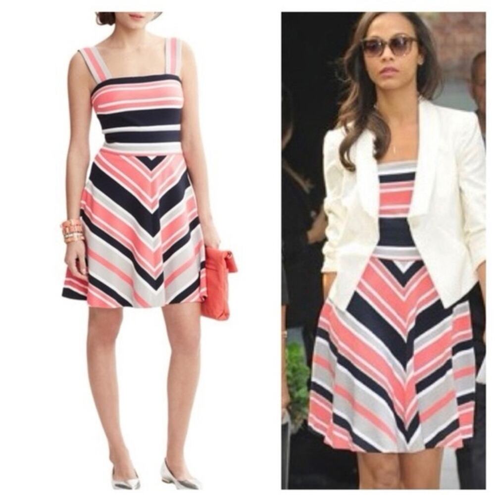 Banana Republic x Milly Pink Coral Black Dress Stripe Preppy Classic Spring